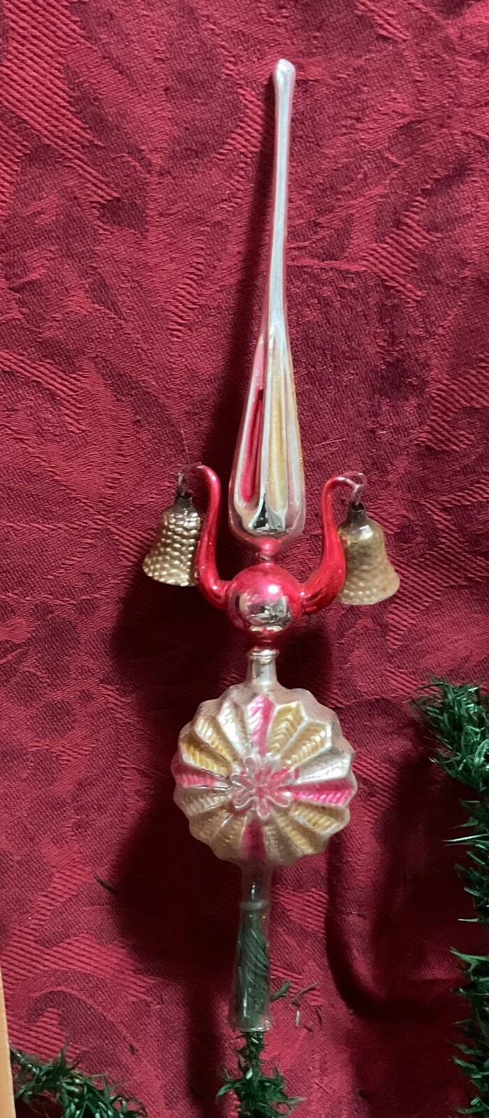 ANTIQUE GERMAN BLOWN GLASS CHRISTMAS TREE TOPPER WITH ANNEALED ARMS AND