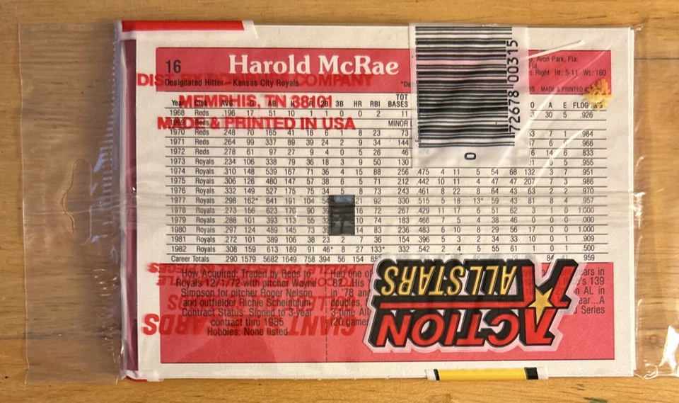 Donruss Action All Stars Pack 1983 dos reales mostrando: George Brett y Hal McRae Foto 2 de 2