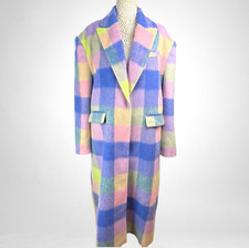 Nasty Gal Wool Effect Overcoat Pastel Check Lined Women’s Uk Size 16 Oversized