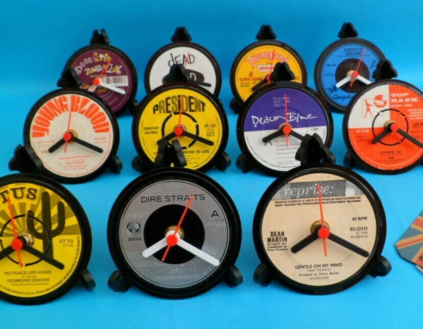 Vinyl Record DESK CLOCKS made from Upcycled Vinyl Singles LIST D  All 4" Size - Image 2 of 3