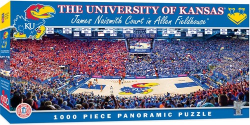 KANSAS JAYHAWKS PANORAMIC JIGSAW PUZZLE 1000 PC JAMES NAISMITH COURT ALLEN NCAA - Picture 4 of 5