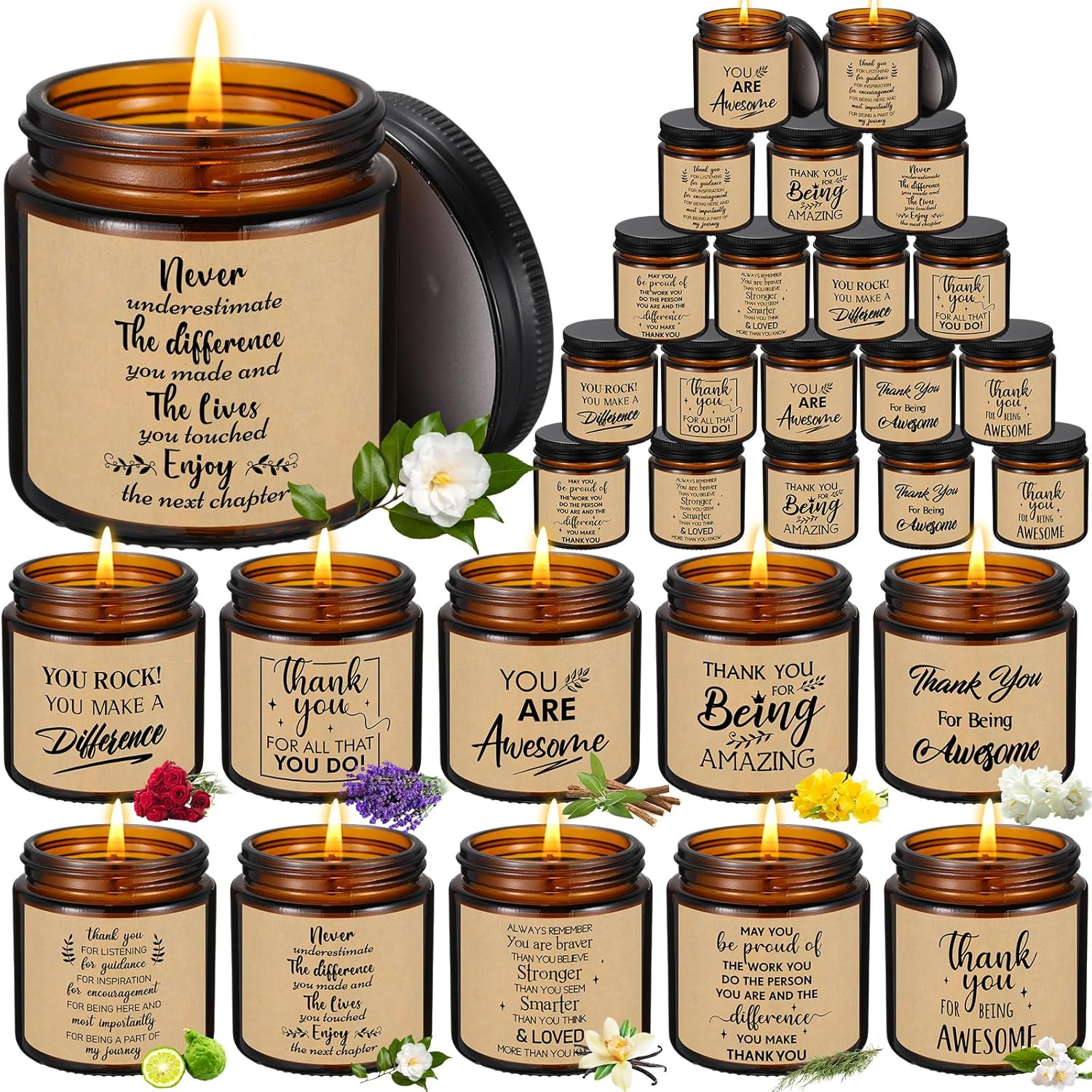 20 Pcs Thank You Candles Bulk Employee Appreciation Gifts 3.5 Oz Scented Inspira