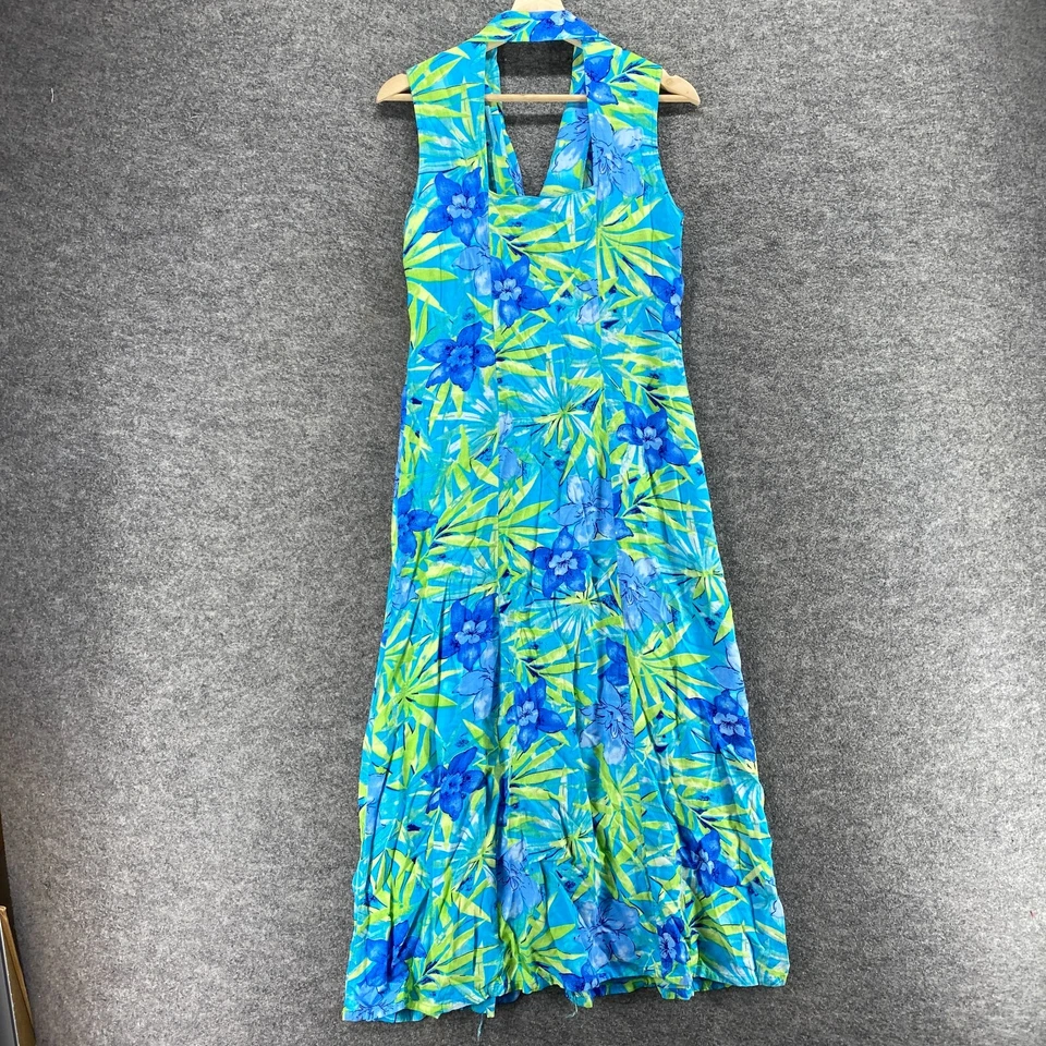 White Stag Shirt Dress Women M Medium Blue Floral Long Button Up Collared Rayon - Image 2 of 4