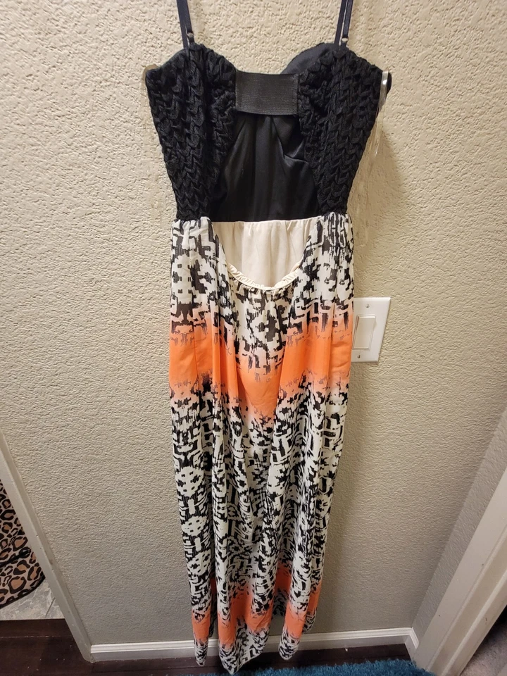 Trixxi Dress Womens Small A-Line Maxi Lined Straps Geometric Multicolor - Image 4 of 4