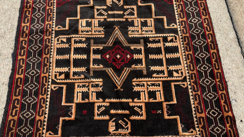 4x6 BLACK VINTAGE ORIENTAL RUG ANTIQUE handmade handwoven fine wool tribal heriz - Video 1 of 1