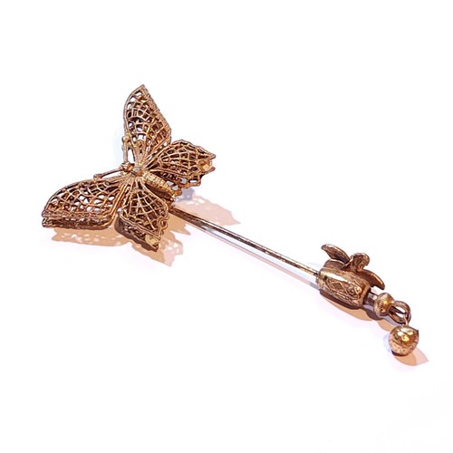 Broche Mariposa Adornado Miriam Haskell De Colección Oro Dorado Dorado Diseñador Sombrero Palo - Imagen 2 de 15