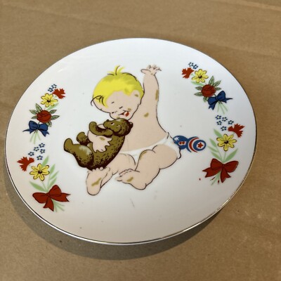 Vintage 1979 Spencer Gifts Infant Baby Teddy Bear Floral Plate 7