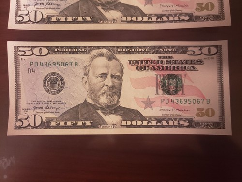 Two 2017A 50 Dollar Bills Uncirculated Consecutive Serials - Picture 3 of 5