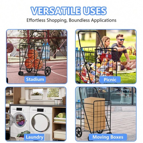 JOYIN-Heavy-Duty Folding Shopping Cart With Waterproof Liner & 360° Swivel Wheel - Picture 6 of 8