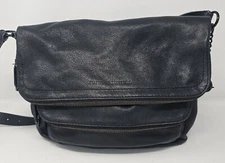 Juicy Couture Black Leather Double Fold Over Flap Zip Crossbody