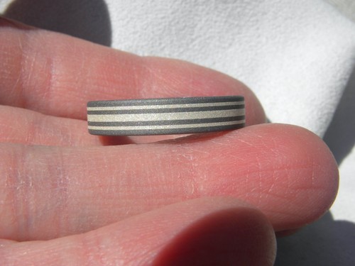 Sterling Silver and Titanium Striped Ring, 5mm Width, Sandblasted, Made in USA - Picture 6 of 8