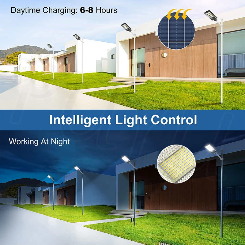 Luz de calle LED Energía solar con poste Sensor de control remoto Impermeable Jardín Foto 3 de 4