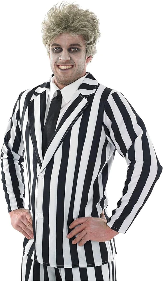 Disfraz de hombre Beetlejuice adulto a rayas loco traje película de terror Halloween Foto 2 de 4