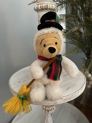 Disney's Winnie the Pooh SNOWMAN POOH WITH BROOM 8” Mini Bean Bag