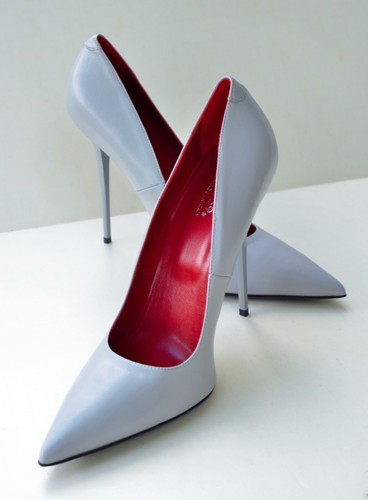 1969 Made in Italy. Gray leather stiletto pumps, red insole, Anouk 14 US, 45 EU - Picture 2 of 18