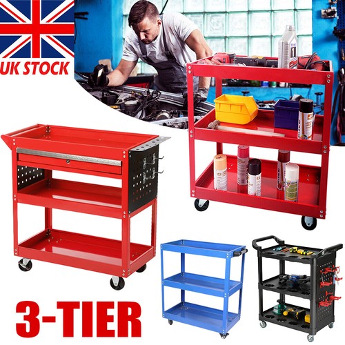 Tool Storage Heavy Duty Garage Trolley DIY 3 Tier Wheel Cart