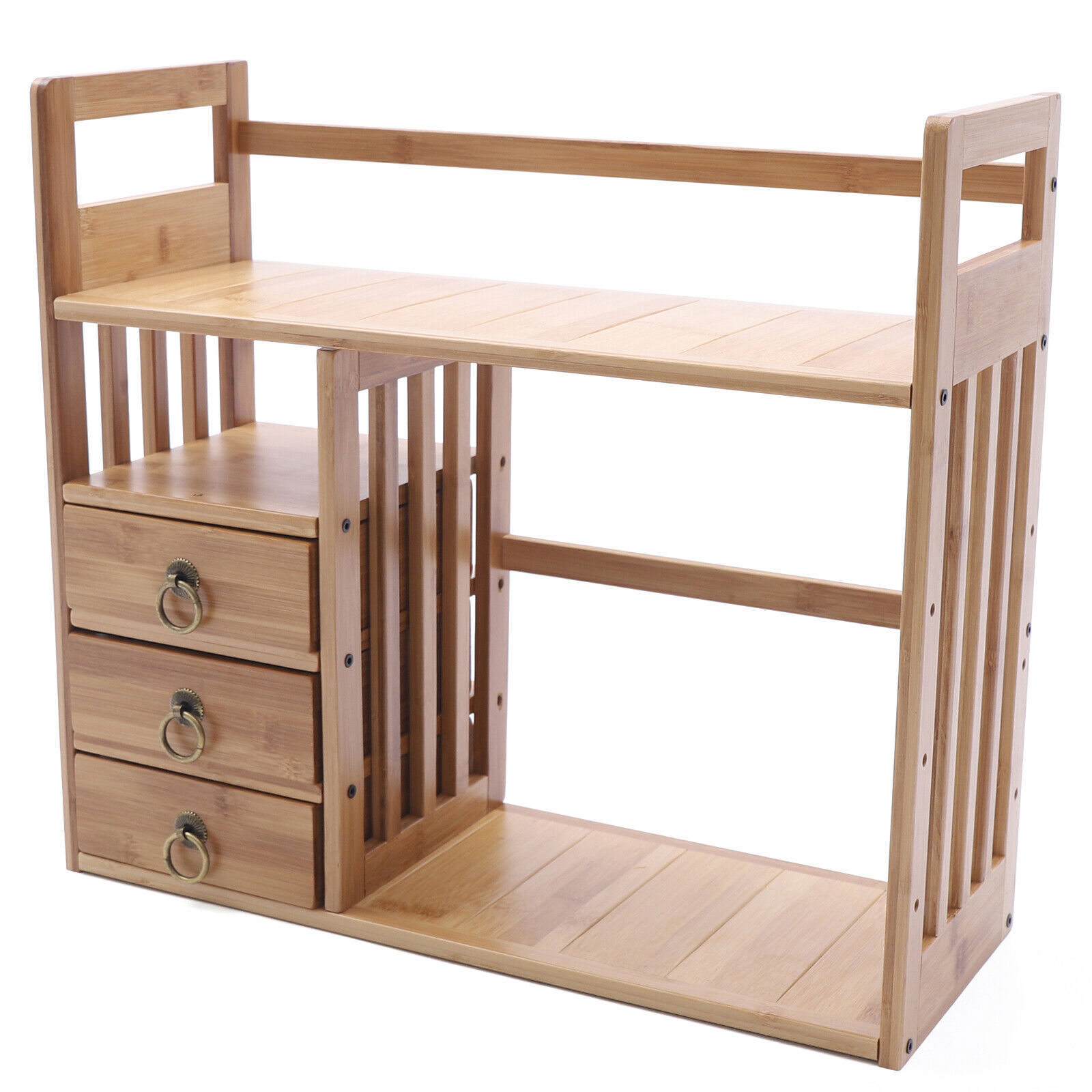 Expandable Desktop Organizer Tabletop Bookcase Small Bamboo Desk Bookshelf