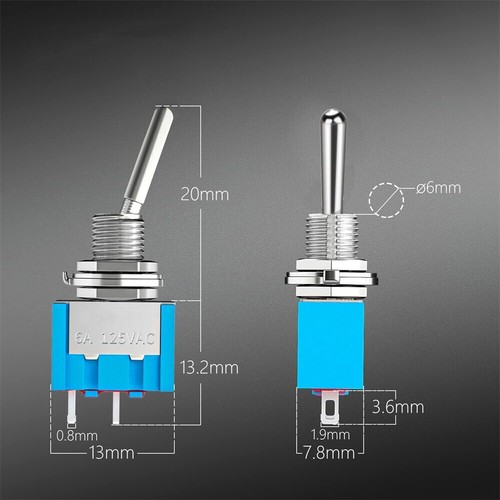 1Pcs Toggle Switch 2 Position Mini 2-Pin ON/Off Miniature Toggle Switch 6A 125V - Picture 4 of 6