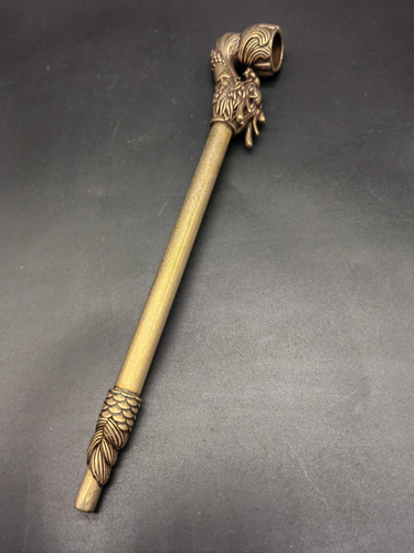 8.8" Chinese Collectible Hand-Carved Dragon Head Retro brass Tobacco Pipe - Picture 6 of 11