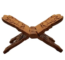 VTG Hand Carved Wooden Open Book Holder Folding Display-Cookbook, Bible