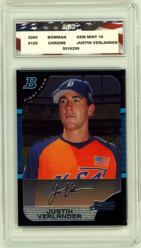 2005 Bowman Chrome Justin Verlander Rookie Card #BDP129 AGC 10 Gem Mint
