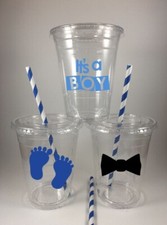 Its A Boy Baby Shower Party Cups Set/12 Lids Straws