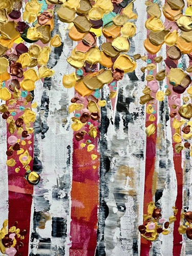 Original painting BIRCH TREE WOODS WOODLAND YELLOW FOREST MODERN HOME DECOR LAKE - Picture 9 of 12