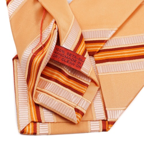 Isaia Napoli Sherbet Silk Tie with Orange and Red Woven Ribbon Stripe New - Picture 4 of 4
