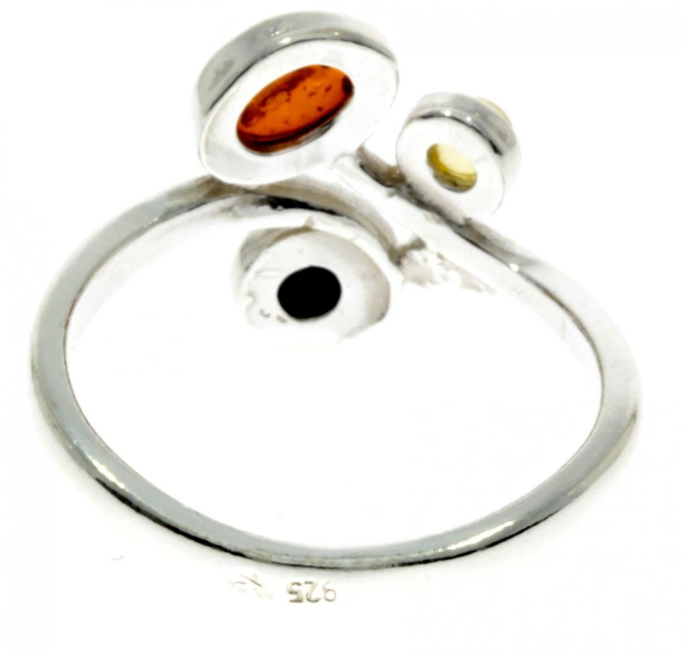 Multicolore Ambra Baltica 925 Argento Sterling Moderno Design Anello Gioielli - Immagine 3 di 4