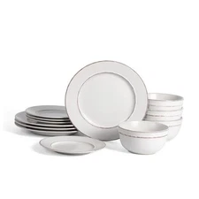  Hazel 12-Piece Stoneware Dinnerware Set, Plates 12-Piece - Service for 4 Gray