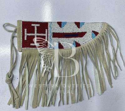 Indian Beaded Native Sioux Style Leather Knife Sheath Beaded fringe Knife Cover