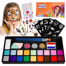 20 Colors Face Paint Kit for Kids , Water Based Non Toxic Face Painting Kit, ...