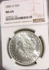 1885 O Morgan Silver Dollar $1 NGC MS64.  Beautiful Coin