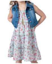 Rare Editions Girls Floral Chiffon Smocked Dress in Mint pink Size 12