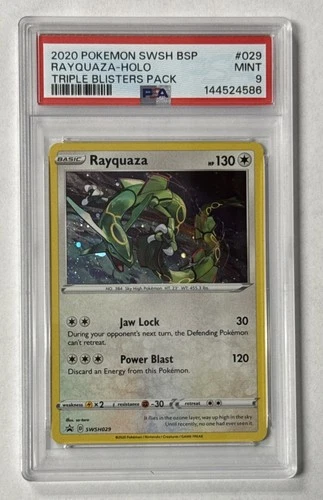 2020 Pokemon SWSH BSP Triple Blister Pack #029 Rayquaza Holo PSA 9 MINT