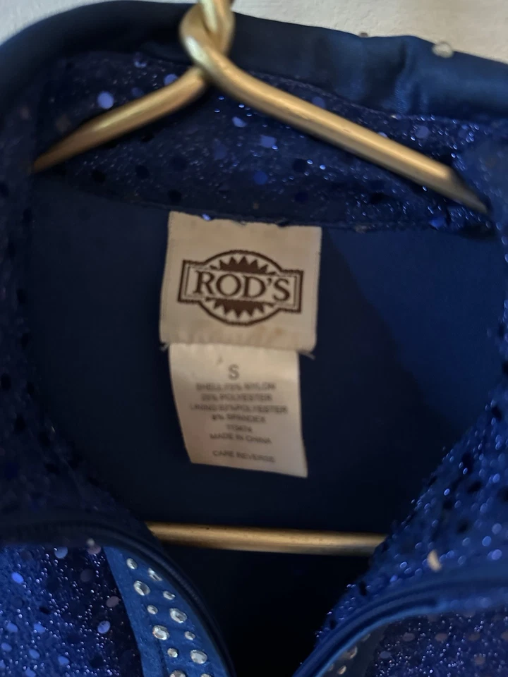 Camisa Rods Cremallera Lentejuelas Brillante Damas Western Horse Show Azul Talla Pequeña LEER Foto 4 de 4