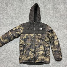 The North Face Jacket Youth 18/20 Green Camo Hooded Fleece Lined Puffer Winter