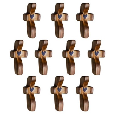 Holzkreuz 10er Pack - Taschengebet 5,5 x 1 x 10 cm, natur nussbaumbraun
