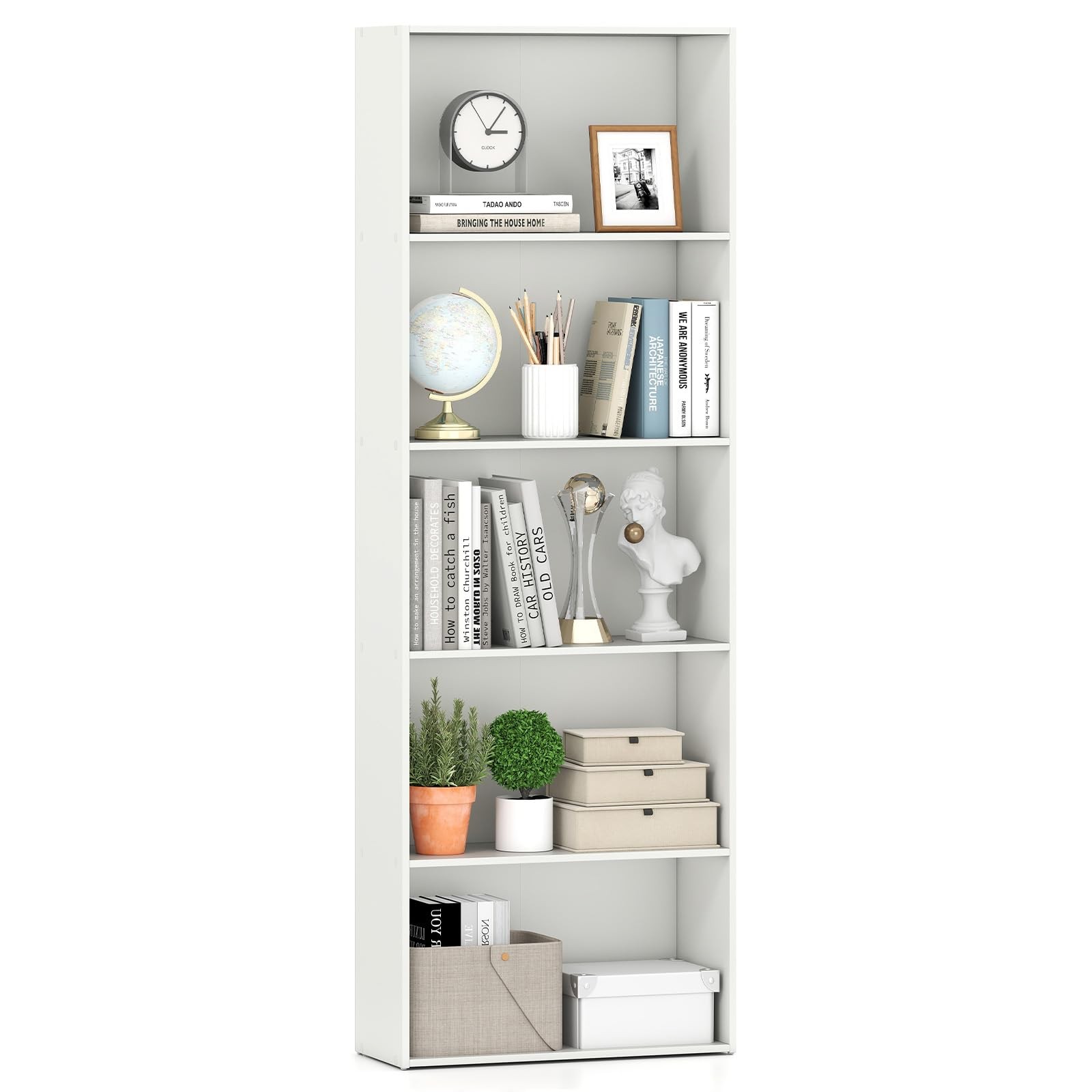 Casart Multi-Functional Wood Bookcase, 5-Shelf Storage Open 