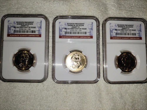 2008-P $1 Andrew Jackson Presidential Dollar NGC Gem MS 66 Deal Of 3 