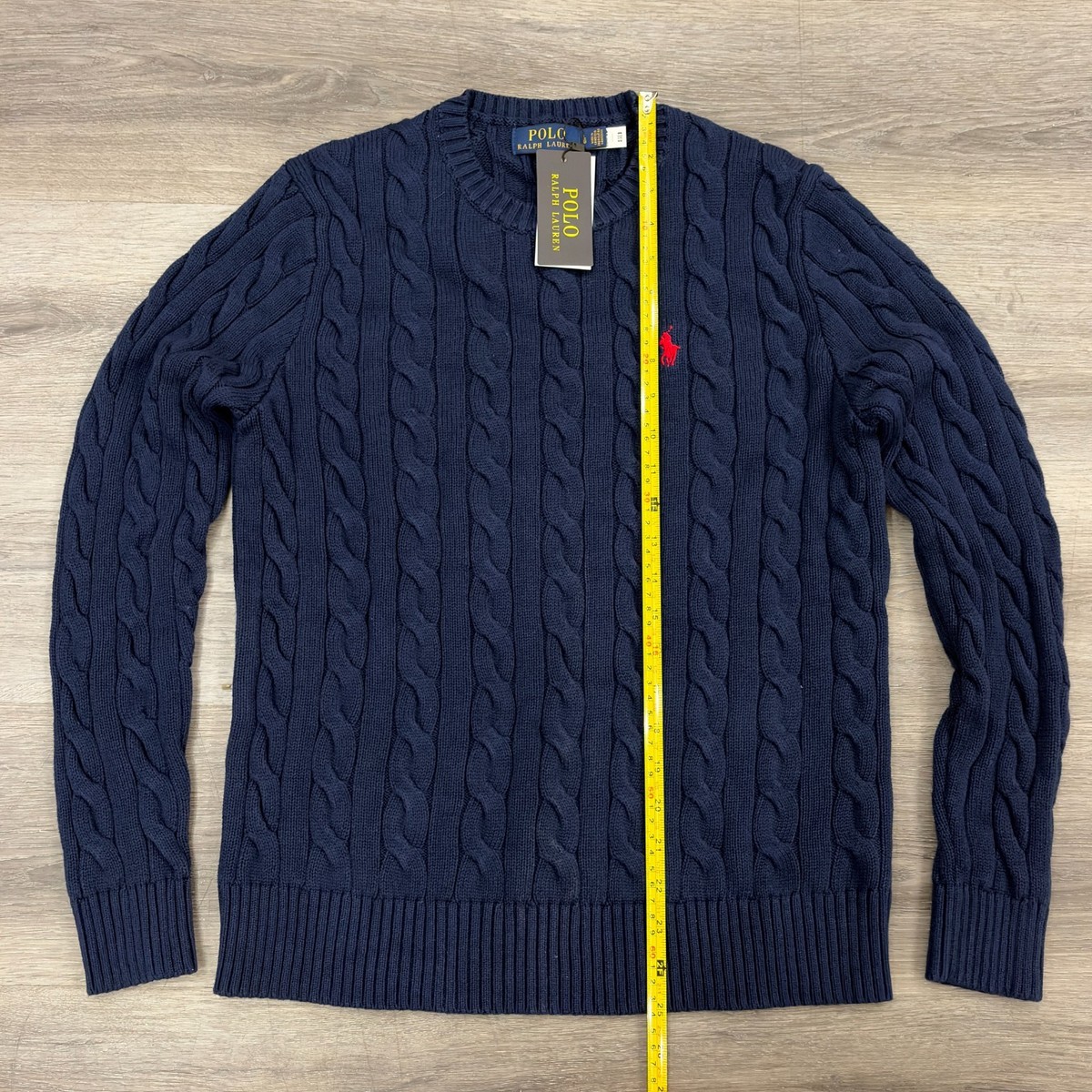 【CEEKAY】Polo Ralph Lauren Cable Knit Polo Ralph Lauren Cable Knit Crew Neck Pullover, Navy & Blue, Size