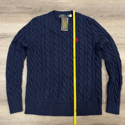 Polo Ralph Lauren Cable Knit Crew Neck Pullover, Navy & Blue, Size