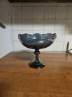 Vintage Blue Carnvial Glass Pedestal Bowl Dish