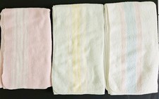 Vtg Stripe Baby Hospital Receiving Blankets Lot Cotton Flannel Yellow Green Pink