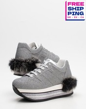 Sneakers Hogan riflettenti RRP €420 US6,5 UK3,5 EU36,5 bordo in pelliccia di coniglio glitter