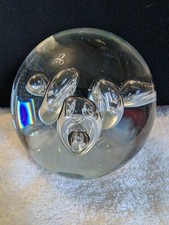 Modern Large Art Glass Bubble Paperweight, Clear Controlled Bubbles