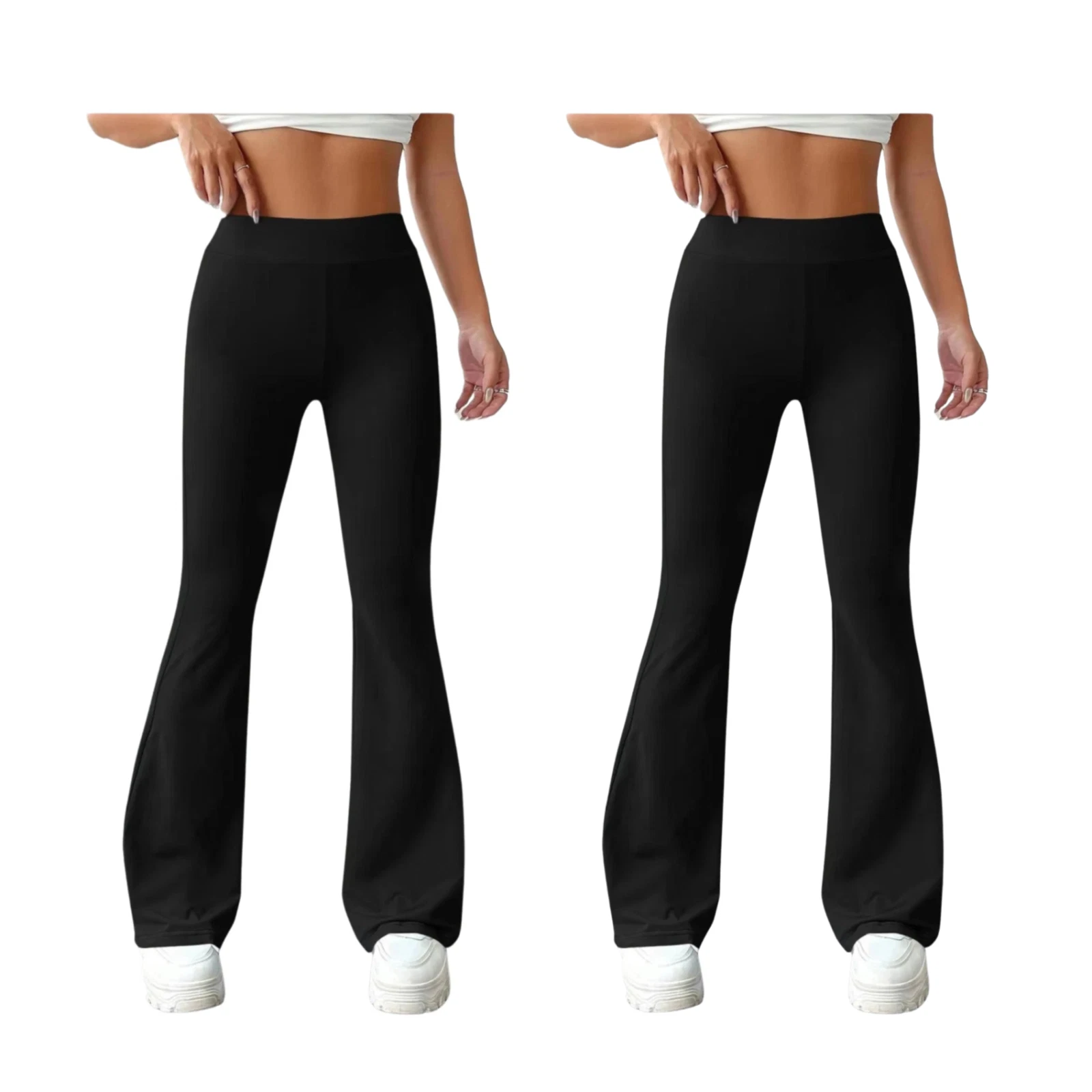 Ladies Flared Trousers 2 Pack Soft Stretch High Waist Wrinkle-Resistant