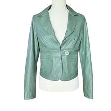 Italian Green Leather Blazer Jacket Women’s EU 44 US 6 - 8) Coat Lined Small