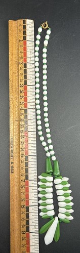 Collana Vintage Germania Vetro Ceco Art Deco Foglia Perline Verde e Bianco 19” - Foto 12 di 12