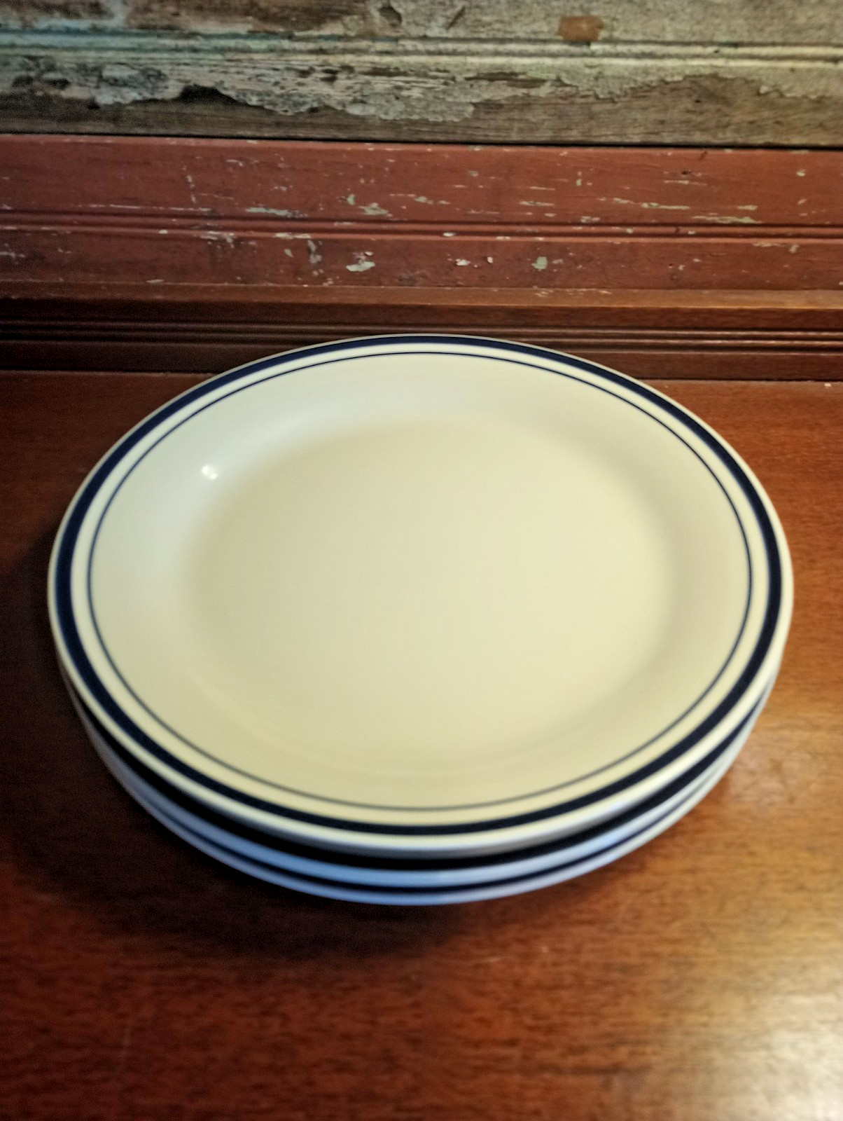 Set Of 4 Gibson Housewares Double Blue Bands 9 5/8” Dinner Plates